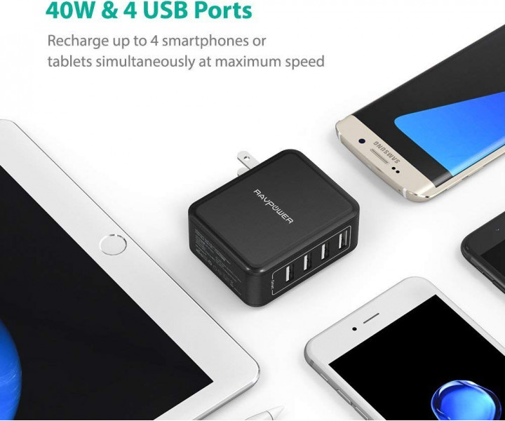 RAVPower Сетевое зарядное устройство RAVPOWER RP-PC026 4-Port Wall Charger Black 